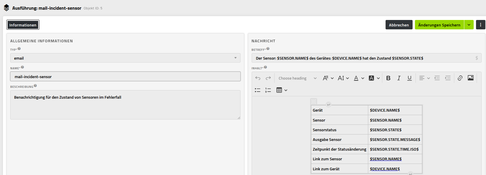 Ausführung Sensor Fehlerfall