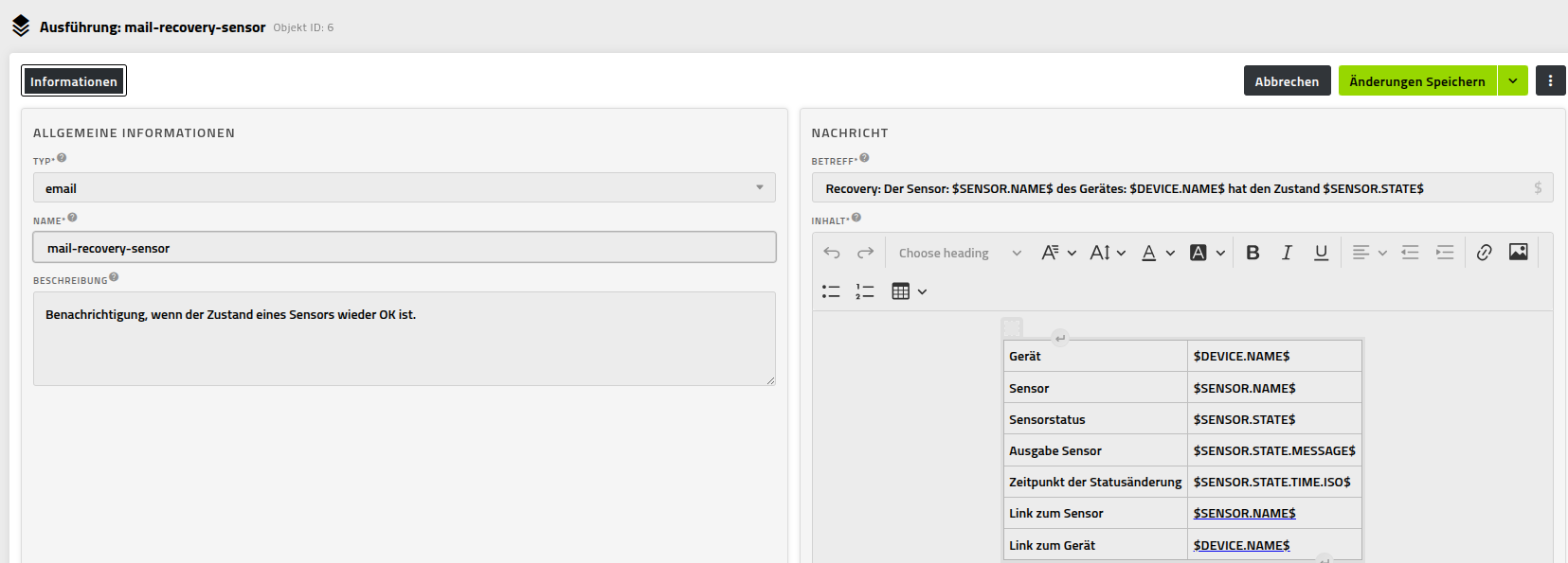 Ausführung Sensor Wiederherstellung