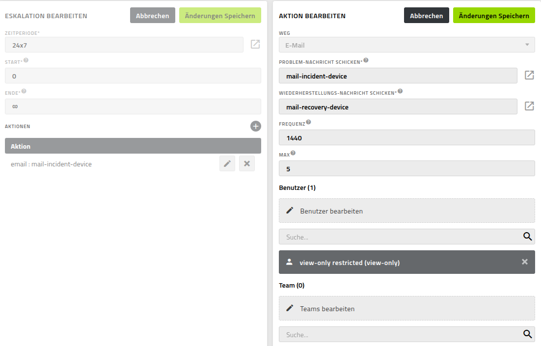 Eskalation und Aktion der Regel für Geräte