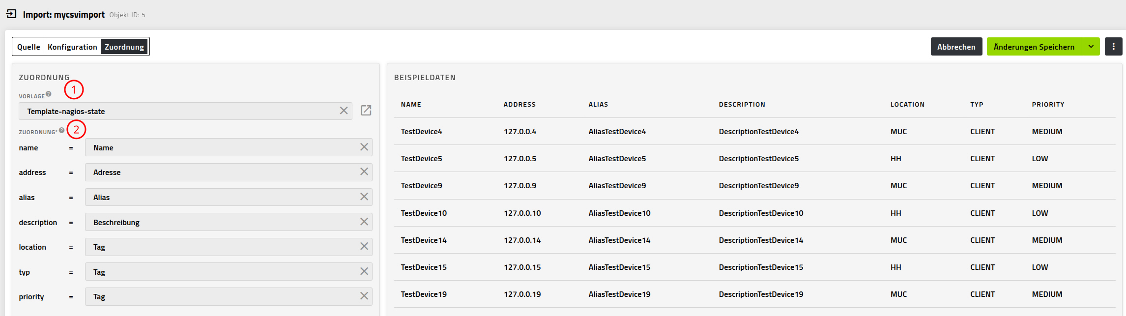CSV-Import Zuordnung