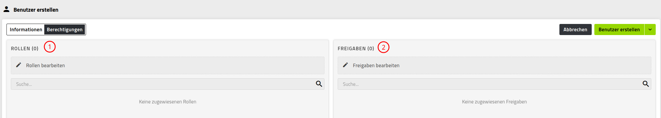 Benutzer erstellen - Berechtigungen