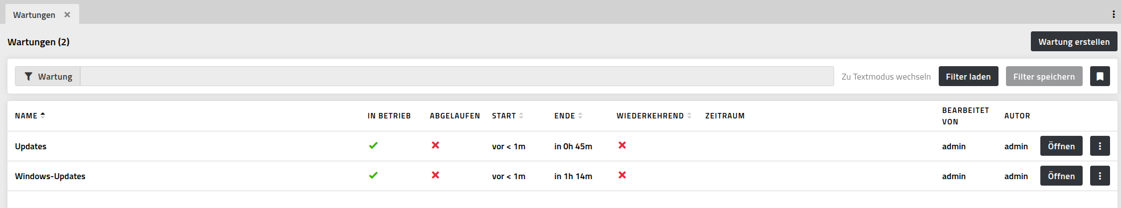 Wartungen Liste