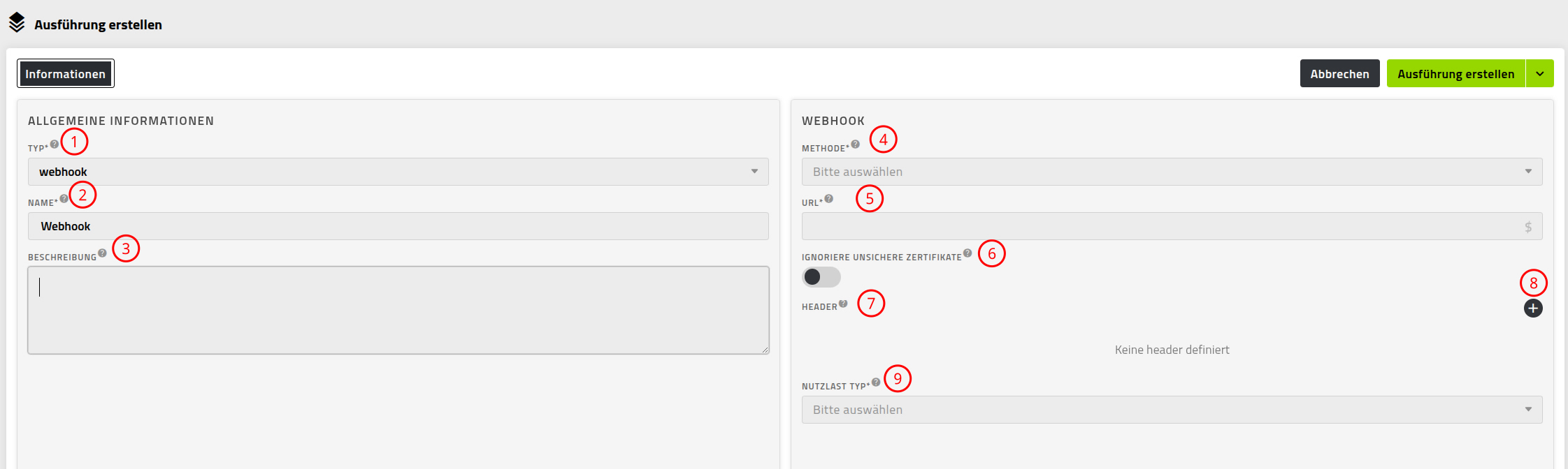 Webhook Ausführung erstellen
